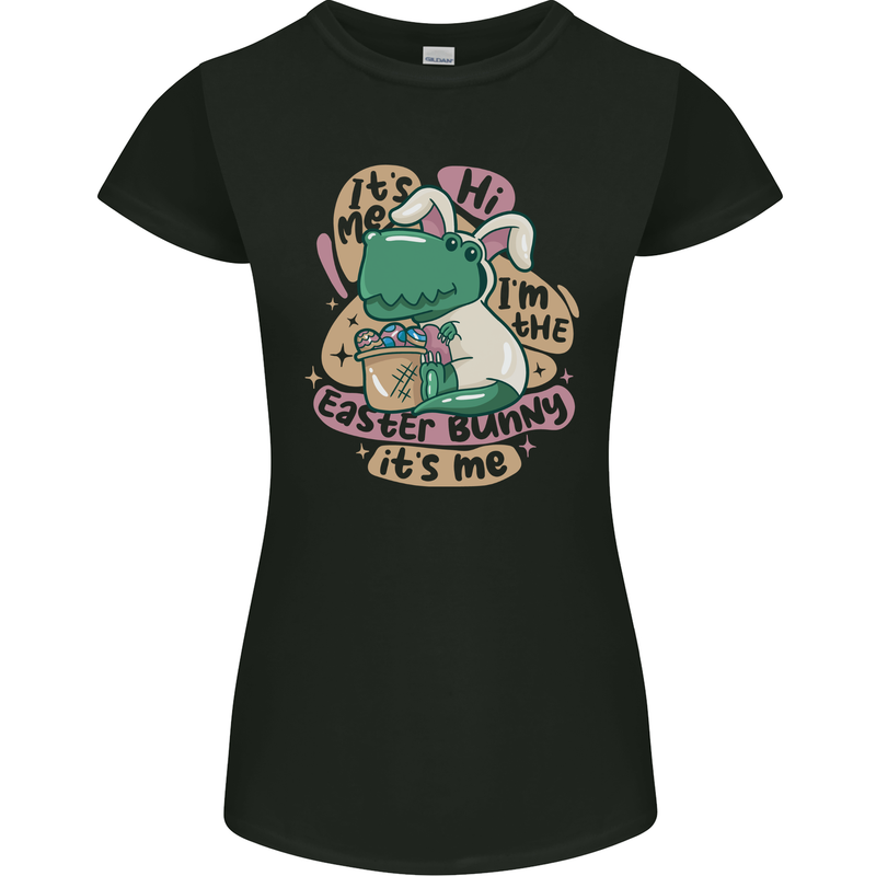 T-Rex I'm the Easter Bunny Funny Dinosaur Womens Petite Cut T-Shirt Black