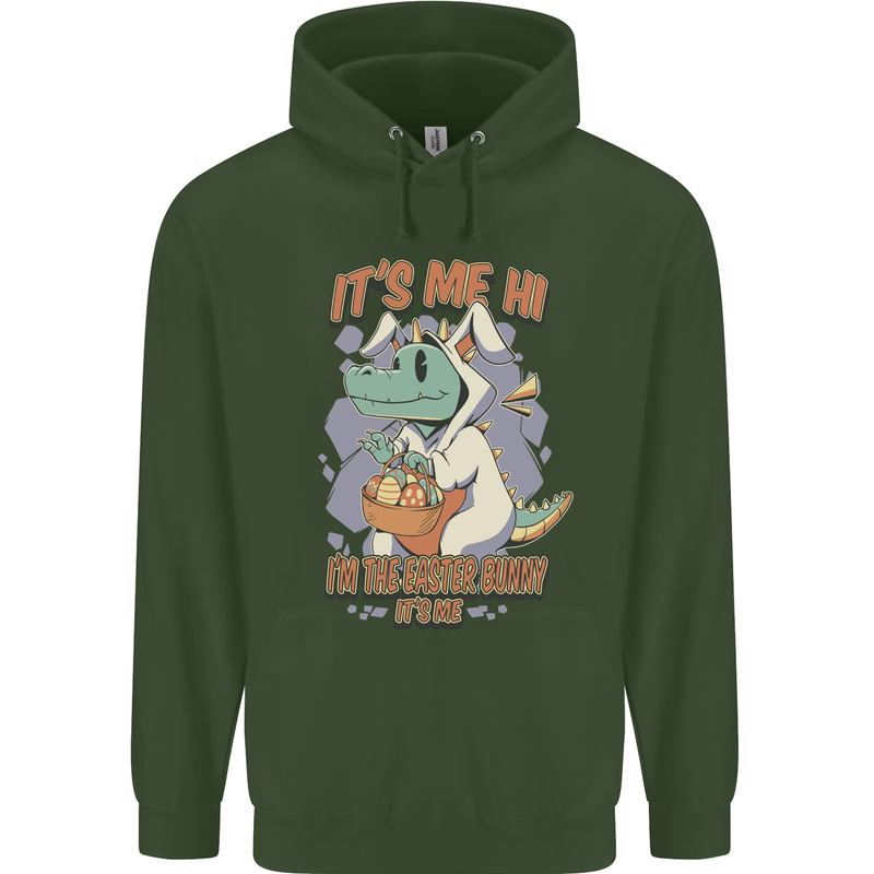 T-Rex Its Me I'm the Easter Bunny Funny Egg Mens 80% Cotton Hoodie Forest Green