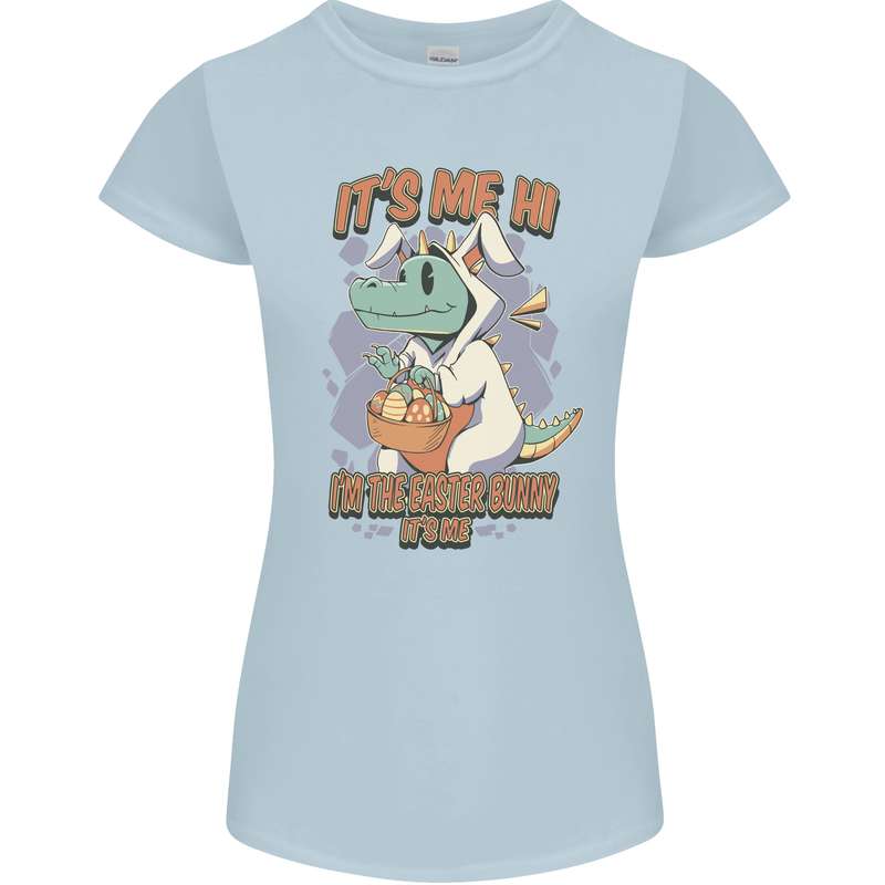 T-Rex Its Me I'm the Easter Bunny Funny Egg Womens Petite Cut T-Shirt Light Blue