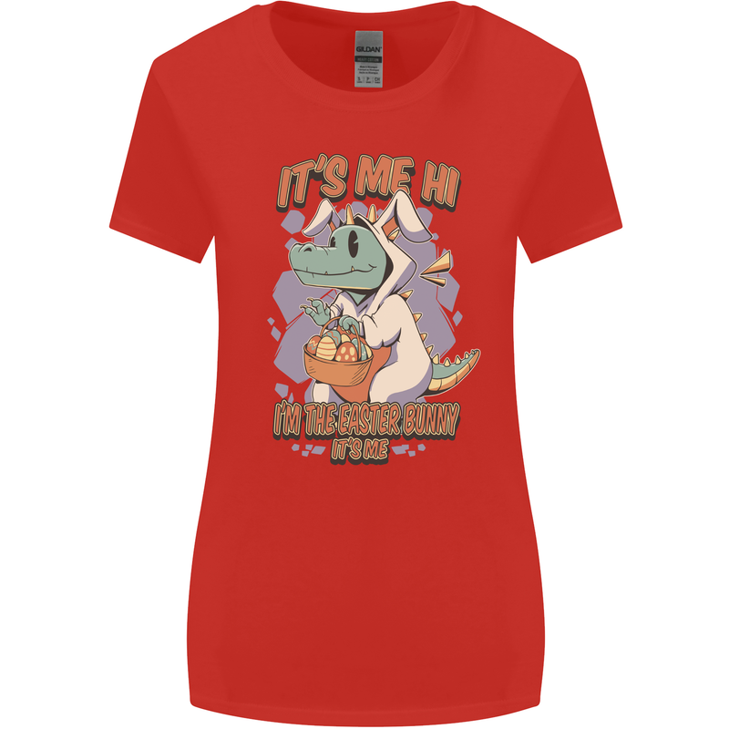 T-Rex Its Me I'm the Easter Bunny Funny Egg Womens Wider Cut T-Shirt Red