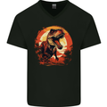 T-Rex Moon Landscape Dinosaurs Mens V-Neck Cotton T-Shirt Black