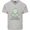 T-Rex Official Sleepshirt Sleeping Dinosaur Mens V-Neck Cotton T-Shirt Sports Grey
