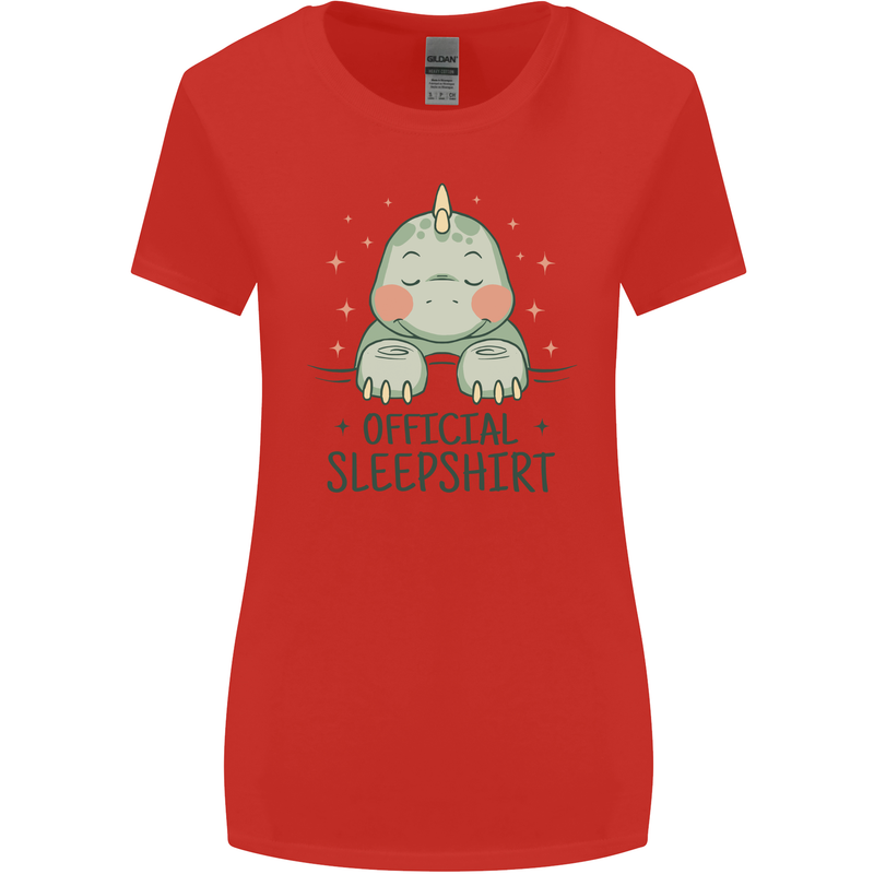 T-Rex Official Sleepshirt Sleeping Dinosaur Womens Wider Cut T-Shirt Red