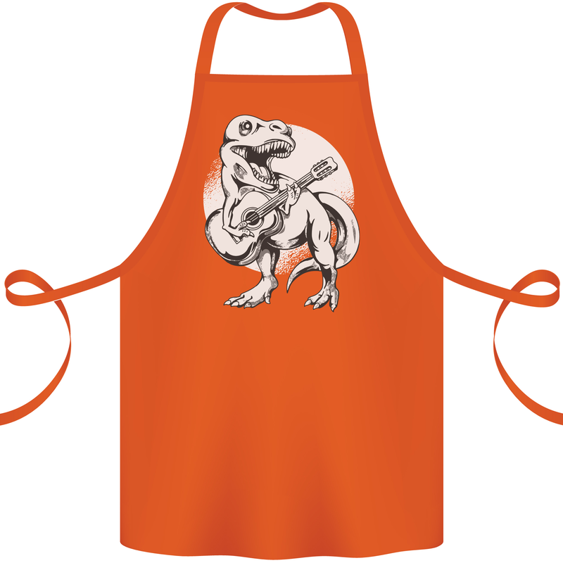 T-Rex Playing the Acoustic Guitar Music Cotton Apron 100% Organic Orange