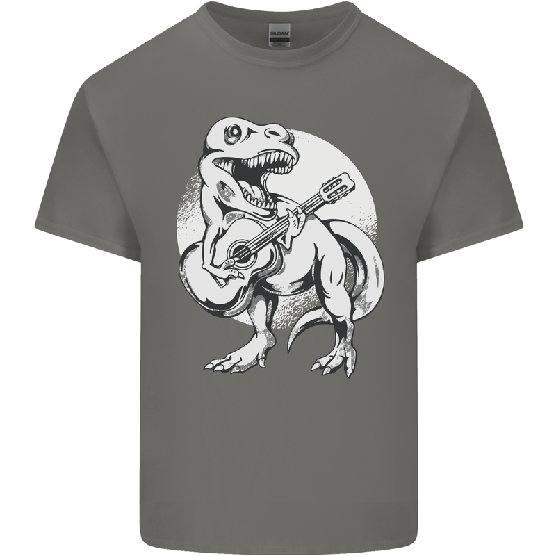 T-Rex Playing the Acoustic Guitar Music Mens Cotton T-Shirt Tee Top Charcoal