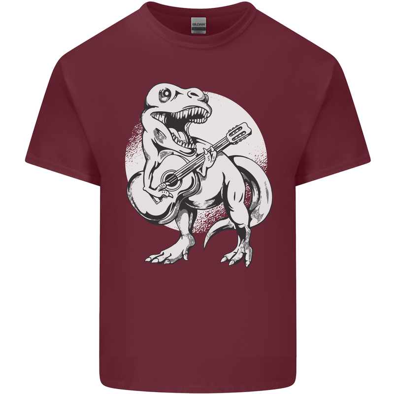 T-Rex Playing the Acoustic Guitar Music Mens Cotton T-Shirt Tee Top Maroon