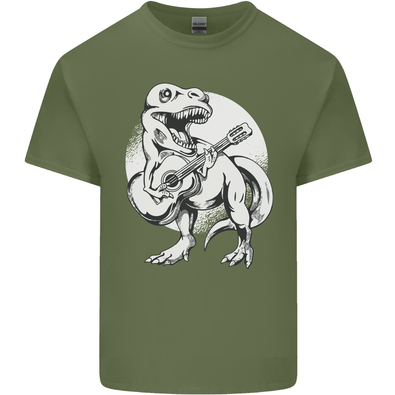 T-Rex Playing the Acoustic Guitar Music Mens Cotton T-Shirt Tee Top Military Green