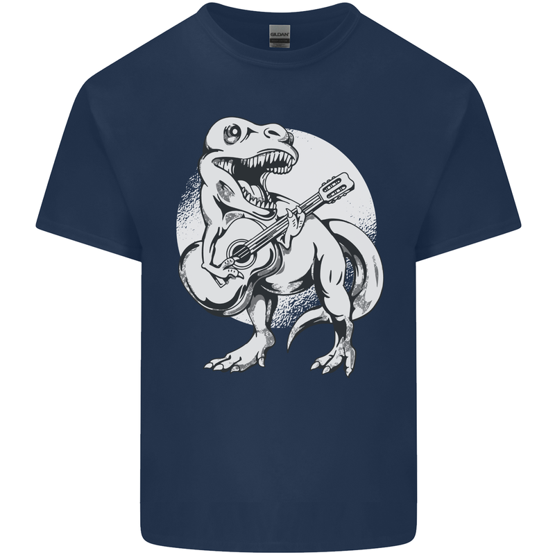 T-Rex Playing the Acoustic Guitar Music Mens Cotton T-Shirt Tee Top Navy Blue