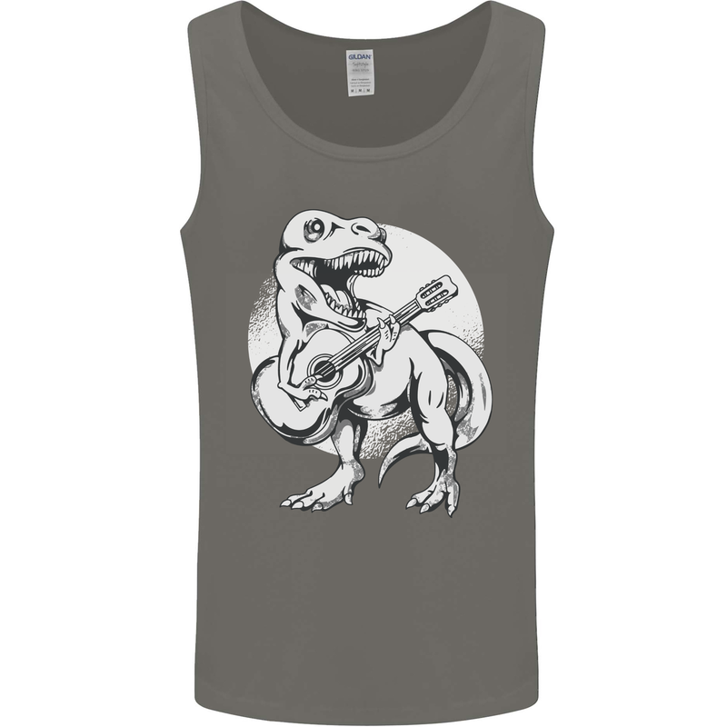 T-Rex Playing the Acoustic Guitar Music Mens Vest Tank Top Charcoal