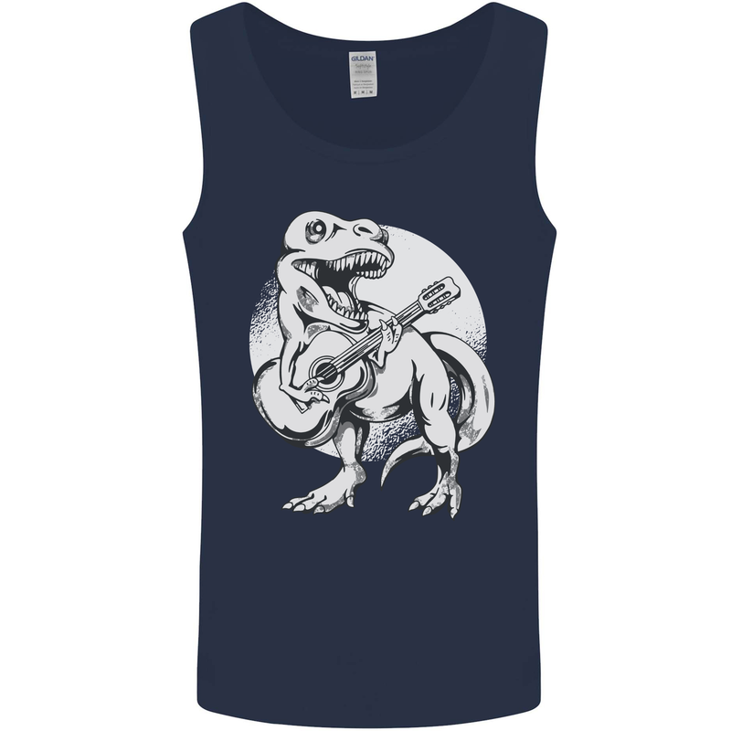 T-Rex Playing the Acoustic Guitar Music Mens Vest Tank Top Navy Blue