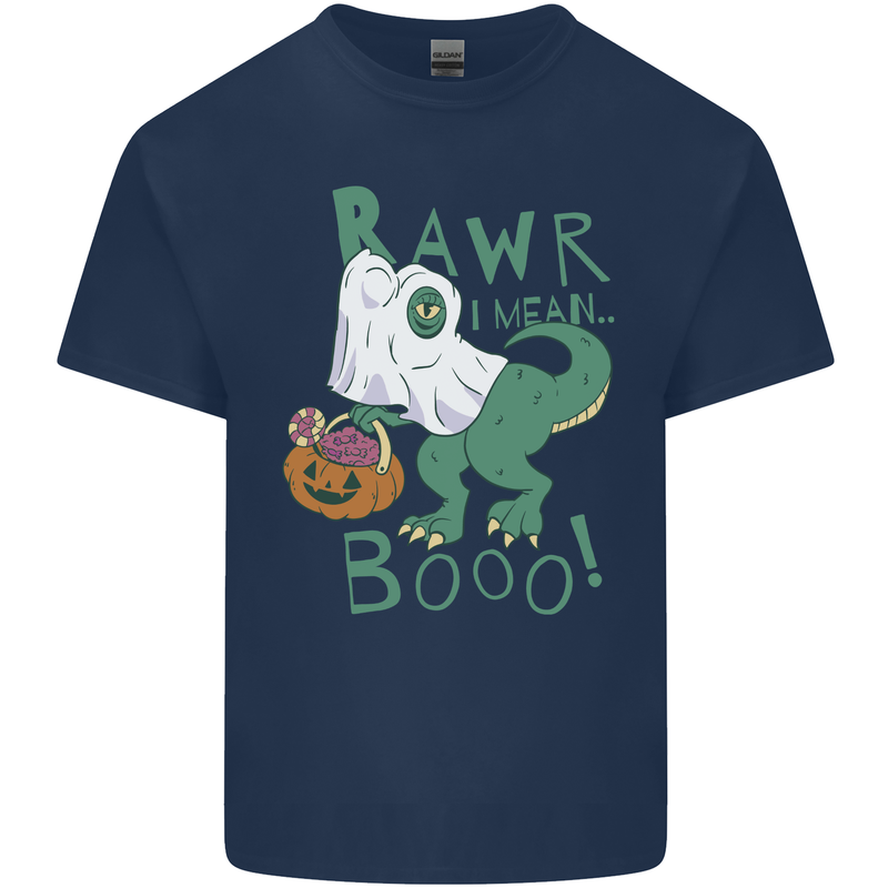 T-Rex RAWR I Mean Booo Halloween Dinosaur Kids T-Shirt Childrens Navy Blue