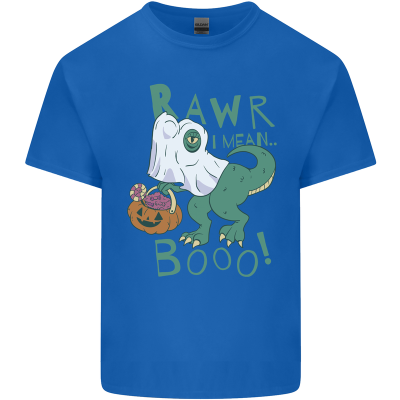 T-Rex RAWR I Mean Booo Halloween Dinosaur Kids T-Shirt Childrens Royal Blue