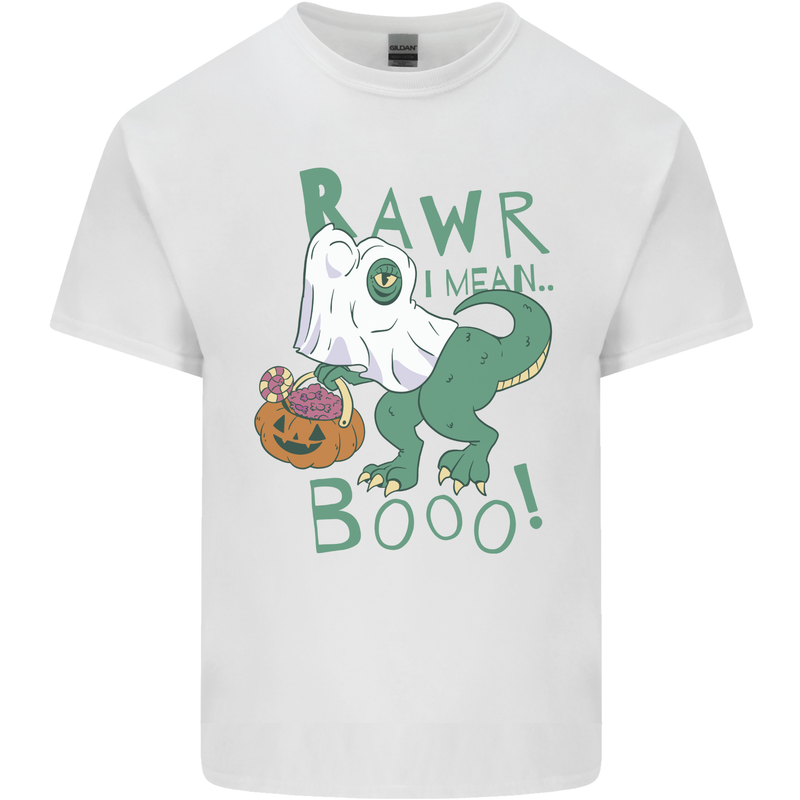 T-Rex RAWR I Mean Booo Halloween Dinosaur Kids T-Shirt Childrens White