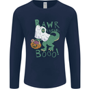 T-Rex RAWR I Mean Booo Halloween Dinosaur Mens Long Sleeve T-Shirt Navy Blue