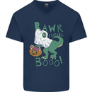 T-Rex RAWR I Mean Booo Halloween Dinosaur Mens V-Neck Cotton T-Shirt Navy Blue