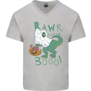 T-Rex RAWR I Mean Booo Halloween Dinosaur Mens V-Neck Cotton T-Shirt Sports Grey