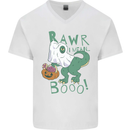 T-Rex RAWR I Mean Booo Halloween Dinosaur Mens V-Neck Cotton T-Shirt White