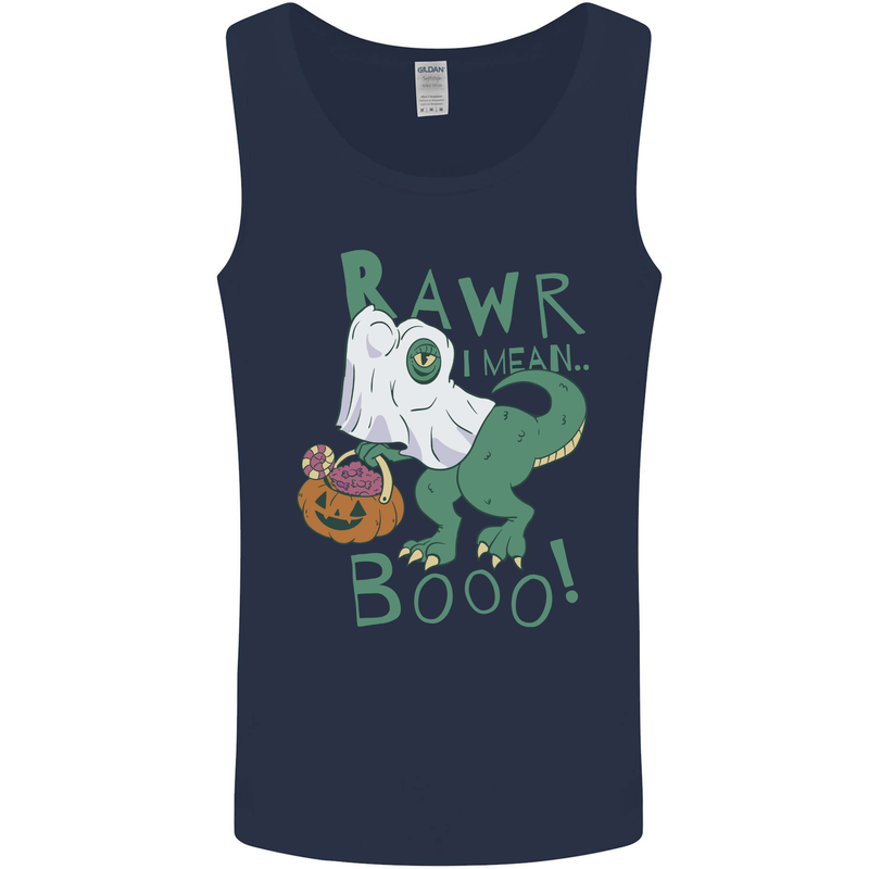 T-Rex RAWR I Mean Booo Halloween Dinosaur Mens Vest Tank Top Navy Blue