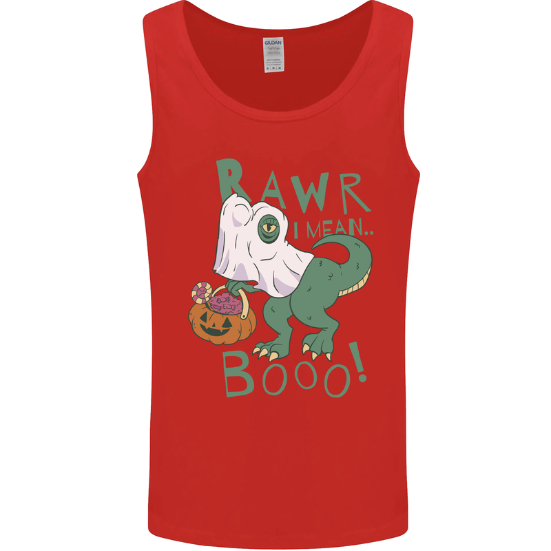 T-Rex RAWR I Mean Booo Halloween Dinosaur Mens Vest Tank Top Red