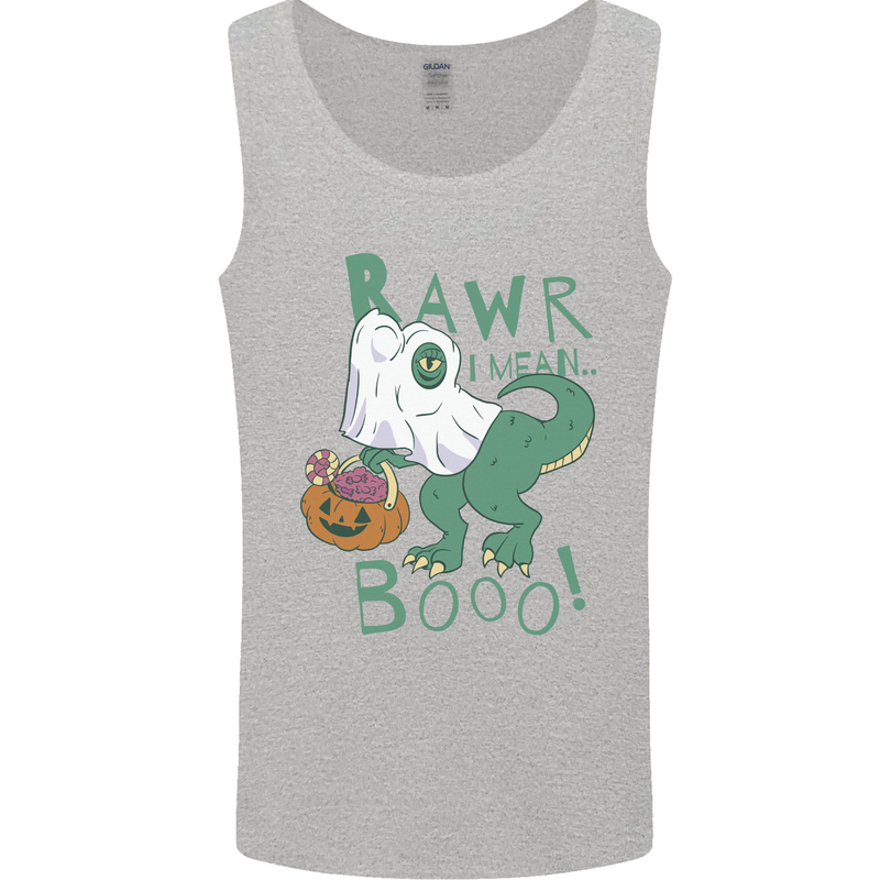 T-Rex RAWR I Mean Booo Halloween Dinosaur Mens Vest Tank Top Sports Grey