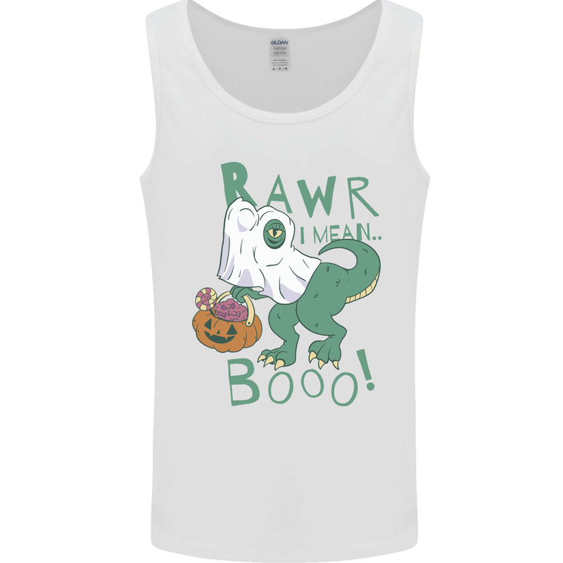 T-Rex RAWR I Mean Booo Halloween Dinosaur Mens Vest Tank Top White