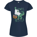 T-Rex RAWR I Mean Booo Halloween Dinosaur Womens Petite Cut T-Shirt Navy Blue