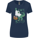 T-Rex RAWR I Mean Booo Halloween Dinosaur Womens Wider Cut T-Shirt Navy Blue