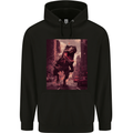 T-Rex Rampage Dinosaur Mens 80% Cotton Hoodie Black