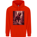 T-Rex Rampage Dinosaur Mens 80% Cotton Hoodie Bright Red