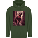 T-Rex Rampage Dinosaur Mens 80% Cotton Hoodie Forest Green