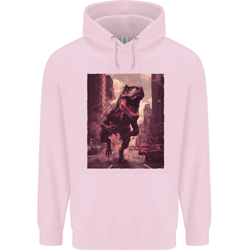 T-Rex Rampage Dinosaur Mens 80% Cotton Hoodie Light Pink