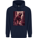 T-Rex Rampage Dinosaur Mens 80% Cotton Hoodie Navy Blue