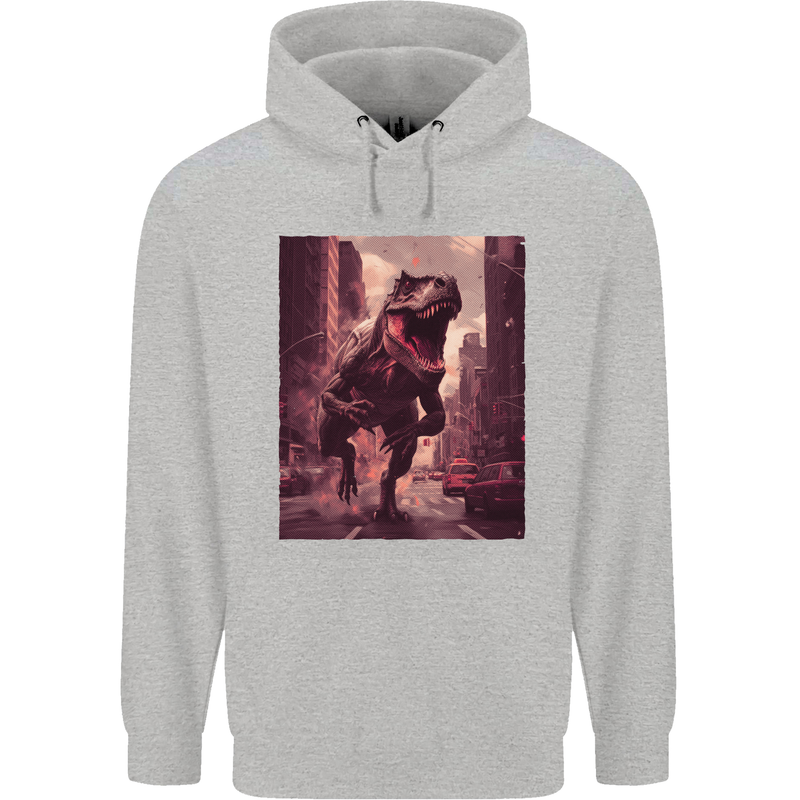 T-Rex Rampage Dinosaur Mens 80% Cotton Hoodie Sports Grey