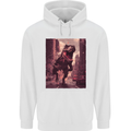 T-Rex Rampage Dinosaur Mens 80% Cotton Hoodie White