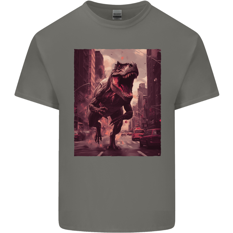 T-Rex Rampage Dinosaur Mens Cotton T-Shirt Tee Top Charcoal