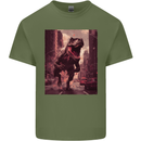 T-Rex Rampage Dinosaur Mens Cotton T-Shirt Tee Top Military Green