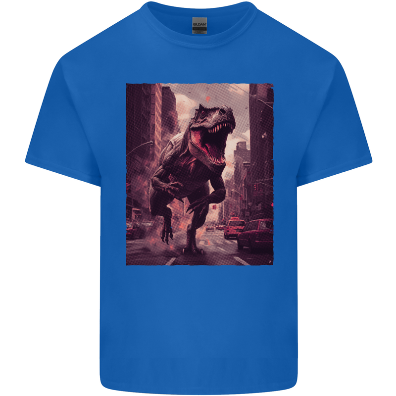 T-Rex Rampage Dinosaur Mens Cotton T-Shirt Tee Top Royal Blue