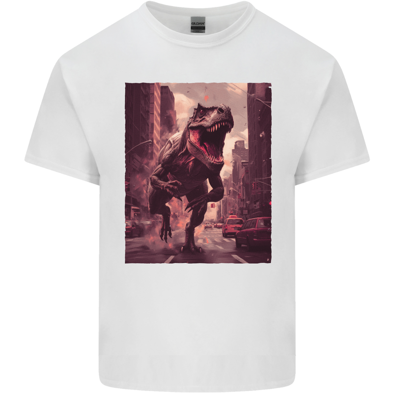 T-Rex Rampage Dinosaur Mens Cotton T-Shirt Tee Top White