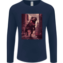 T-Rex Rampage Dinosaur Mens Long Sleeve T-Shirt Navy Blue