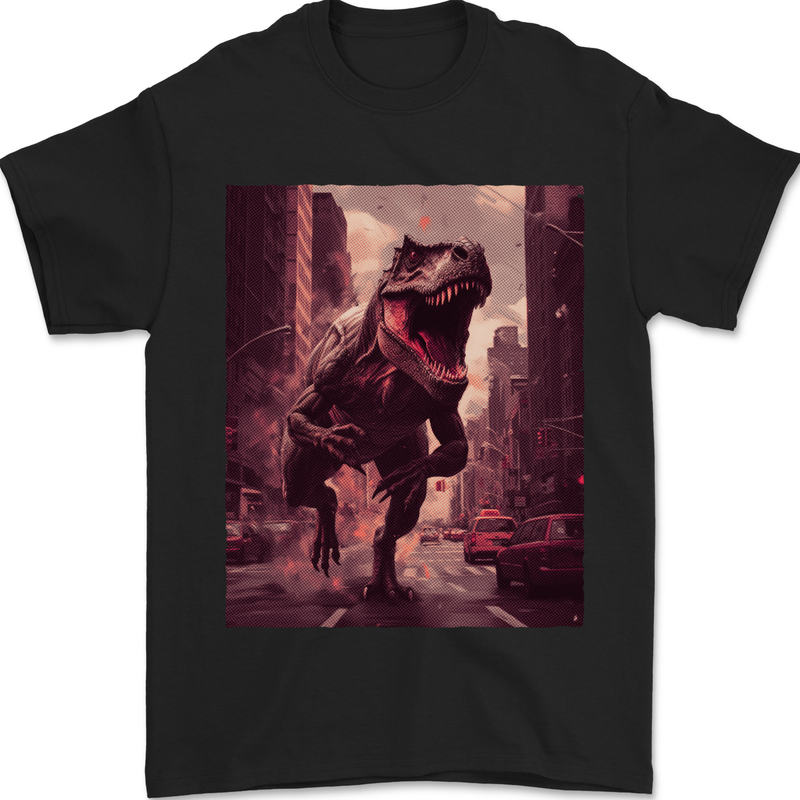 T-Rex Rampage Dinosaur Mens T-Shirt 100% Cotton Black