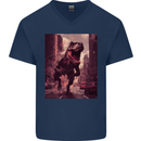 T-Rex Rampage Dinosaur Mens V-Neck Cotton T-Shirt Navy Blue