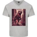 T-Rex Rampage Dinosaur Mens V-Neck Cotton T-Shirt Sports Grey