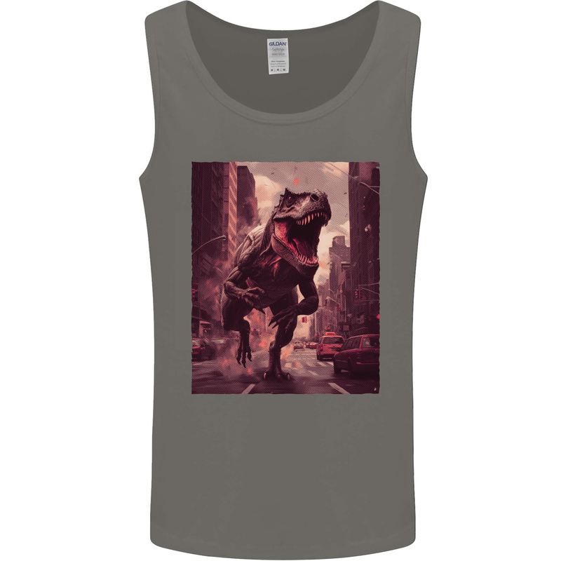 T-Rex Rampage Dinosaur Mens Vest Tank Top Charcoal