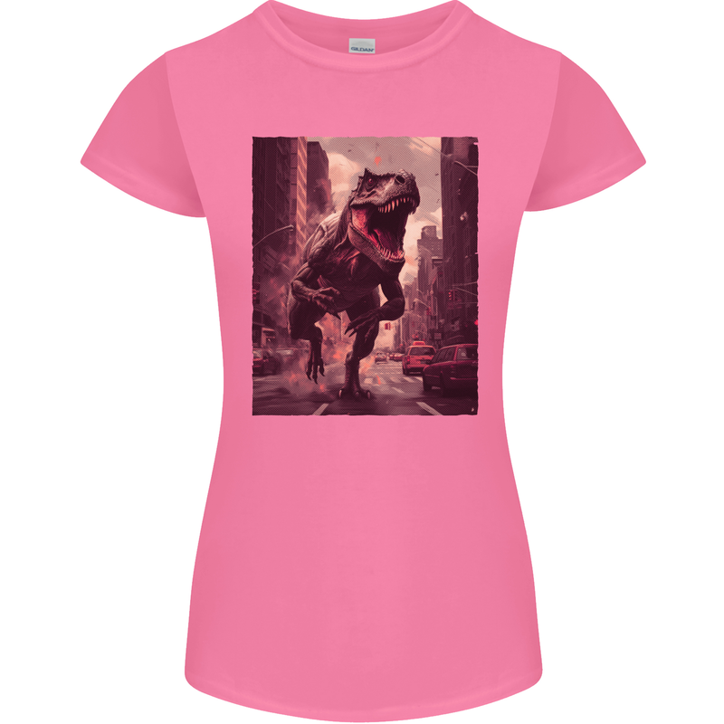 T-Rex Rampage Dinosaur Womens Petite Cut T-Shirt Azalea