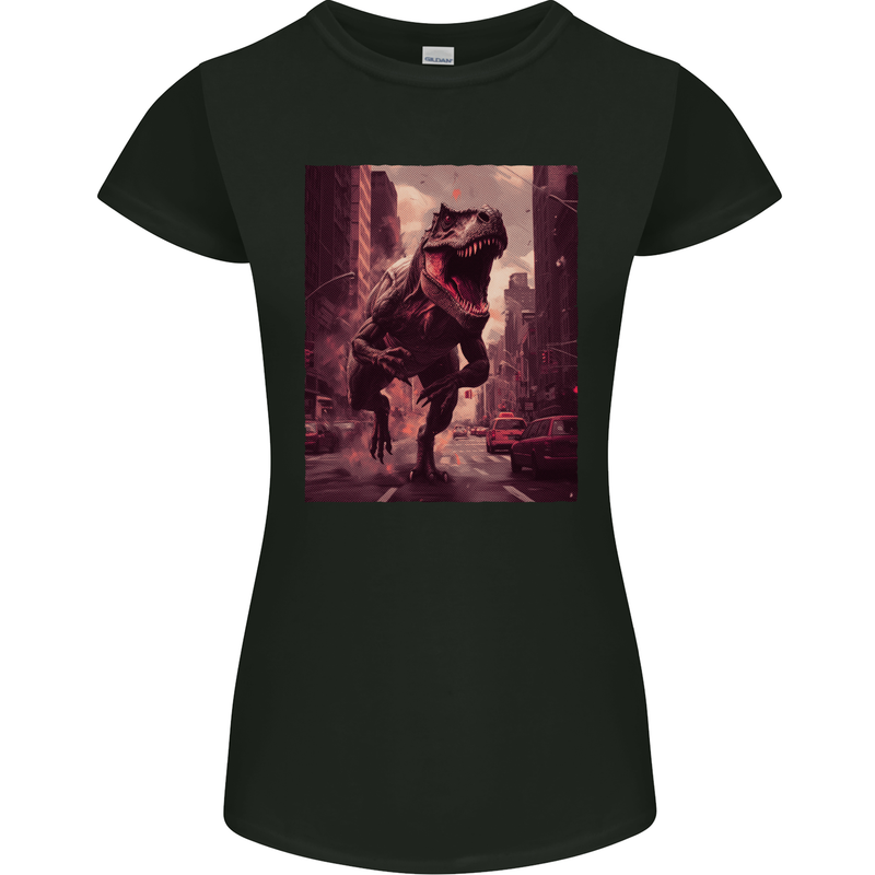 T-Rex Rampage Dinosaur Womens Petite Cut T-Shirt Black