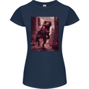 T-Rex Rampage Dinosaur Womens Petite Cut T-Shirt Navy Blue
