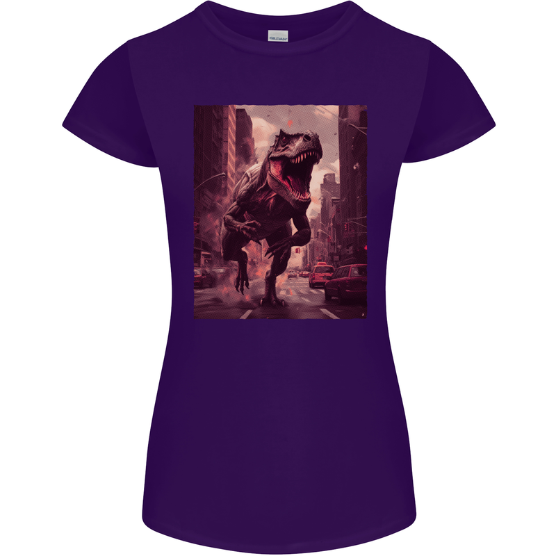 T-Rex Rampage Dinosaur Womens Petite Cut T-Shirt Purple