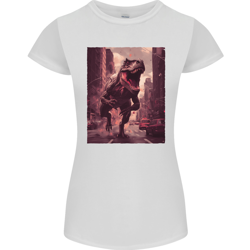 T-Rex Rampage Dinosaur Womens Petite Cut T-Shirt White