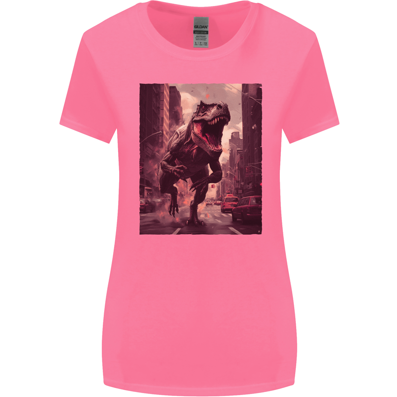 T-Rex Rampage Dinosaur Womens Wider Cut T-Shirt Azalea