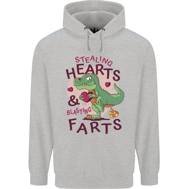 T-Rex Stealing Hearts & Blasting Farts Dinosaur Mens 80% Cotton Hoodie Sports Grey